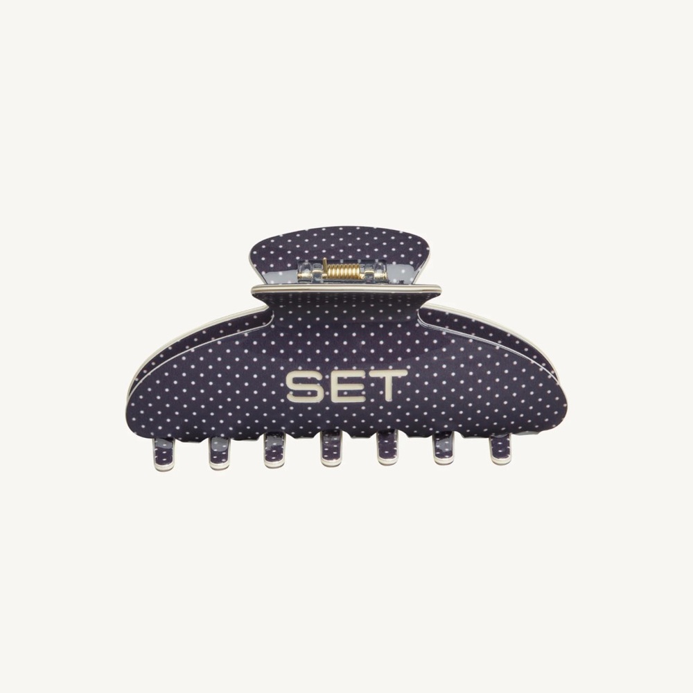 NWT SET Active Navy Polka Dot Hair Claw Clip Ferry Club Set Miami Drop Sold Out